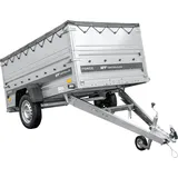 Leichter Anhänger 230x125 UNITRAILER FORCE 230 KIPP mit BIS-Seitenwänden, H-0-Rahmen und grauer Plane
