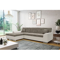 DOMO Collection Treviso Ecksofa, Sofa mit Schlaffunktion in L-Form, Polsterecke, grau/weiß, 267x178x83 cm