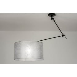 Pendelleuchte Laendlich Modern Stoff Metall Schwarz Matt Silber Rund