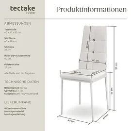 Tectake tectake® Esszimmerstuhl, gepolstert mit Glitzersteinen 8er Setweiß
