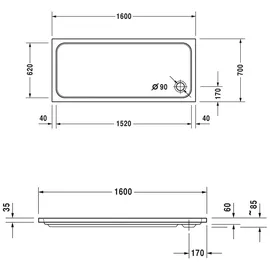 Duravit D-Code Duschwanne 1600x700mm, Rechteckig, Einbauversion, 720163000000000,