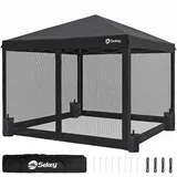 Sekey Pop Up Pavillon 3x3m Wasserdicht Stabil Winterfest mit moskitonetz, Höhenverstellbar Gartenpavillon mit 4 Seitenwänden, Faltpavillon 3x3 mit 4 Sandsäcke, Schwarz