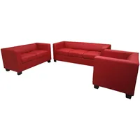 Mendler 3-2-1 Sofagarnitur Couchgarnitur Loungesofa Lille ~ Leder, rot