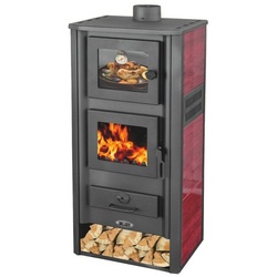 Blist Kaminofen mit Backfach Rot Holzofen Kamin Ambasador Ofen Dauerbrandofen, 12,10 kW, zum Heizen & Backen ohne Strom / Gas