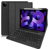 YUEJIDZ iPad Air 5 Hülle mit Tastatur, iPad Air 4 hülle mit Abnehmbare Kabellos Bluetooth-Tastatur(Deutsches QWERTZ-Layout) für iPad Air 10,9 Zoll 2022/2020, iPad Pro 11 2021/2020/2018,Schwarz