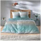 Estella Mako Interlock Jersey Bettwäsche Viktor cyan 155x220 cm + 80x80 cm - blau;grau