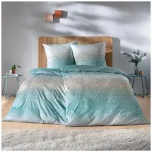 Estella Mako Interlock Jersey Bettwäsche Viktor cyan 155x220 cm + 80x80 cm - blau;grau