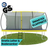 Zero Gravity Ultima 5 Gartentrampolin 457x366 cm oval, mit Leiter, und Bodenanker-Set blau|gelb 457 cm