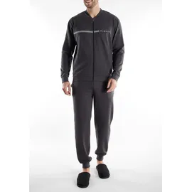 Bugatti Loungeanzug "Bologna", Herren, Gr. 52, grau (grau, dunkel, melange), Obermaterial: 51% Polyester, 46% Baumwolle, 3% Elasthan, bequem lang, Rundhals, Homewear-Sets, Reißverschluss, mit Logo, Rundhalsausschnitt, Langarm, lange Hose