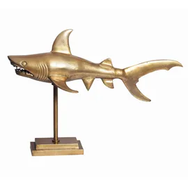 KADIMA DESIGN Dekofigur Hai Aluminium 70 cm mit Sockel, Design Metall in Gold 70x27x49 cm