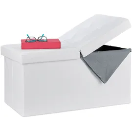 Relaxdays Sitzbank, mit Stauraum, faltbar, Leder-Optik, klappbarer Deckel, Flur, Schlafzimmer, Polster Truhenbank, Weiß