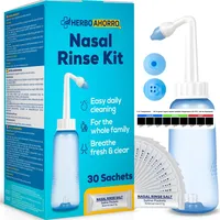 Nasenspülset mit Wasserkontrollventil – Nasendusche mit 30 Salzbeuteln – Spitzen für Erwachsene und Kinder – tägliche Nasenreinigung – inkl. Thermometer – Fassungsvermögen 300 ml