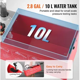 Vevor Abdrückpumpe, max. 25 Bar, manuelles hydraulisches Wasserdruckprüfer-Set mit Doppelventil und Manometer, 10-L-Wassertank, 1,4-m-Schlauch mit 1/2-zoll-außengewindeanschluss für Rohrleitungen