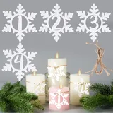 BETESSIN Adventskranz Zahlen 1-4 Adventszahlen Kerzen 1 2 3 4 Advent Zahlen Kerzenhalter Schneeflocke Kerzenanhänger Deko für Adventskranz Acryl Adventskalender Kerzen Zahlen Advent Weihnachtsdeko