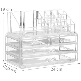 Relaxdays Make Up Organizer Acryl, 2-teilige Schminkaufbewahrung mit 4 Schubladen, Transparent