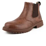 Legou Herren Stahlkappe Arbeitsstiefel Slip On Atmungsaktiv Schnell Trocken Sicherheit Leder Unzerstörbare Arbeitsschutzschuhe, Braun - braun Größe:41 EU - 41 EU