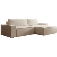 Ecksofa mit Schlaffunktion - Ecke rechts - Strukturstoff - Beige - AMELIA