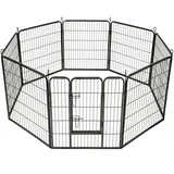 tectake Welpenauslauf 80 cm hoch, 8 Gitter, Welpenlaufstall, Freigehege, Tierlaufstall faltbar, Freilaufgehege, Hundelaufstall mit Tür, für Hunde, Katzen, Hasen, Meerschweinchen, Kleintiere - schwarz