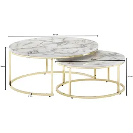 Wohnling Couchtisch Marmor Optik weiß/gold 2er Set