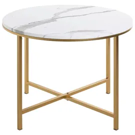 Haku-Möbel HAKU Möbel, Couchtisch - Beistelltisch Weiß, Gold marmoroptik rund X-Form, 60x45x60 cm