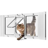 Vevor Katzenklappe Katzentür Anpassbar an Fensterbreiten (889-1016 mm), Wetterfeste Haustiertür mit 4 sicheren Verriegelungsmodi & Aluminiumrahmen & Hochtransparentem Glas & Magnetverschluss, Weiß