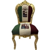 Casa Padrino Esszimmerstuhl Casa Padrino Barock Esszimmer Stuhl Italien / Gold - Handgefertigter Antik Stil Stuhl mit italienischer Flagge - Esszimmer Möbel im Barockstil - Barock Möbel