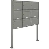 AL Briefkastensysteme 9er Standbriefkasten Aluminiumgrau inkl. Zeitungsfach