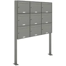 AL Briefkastensysteme 9er Standbriefkasten Aluminiumgrau inkl. Zeitungsfach