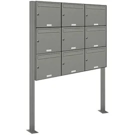 AL Briefkastensysteme 9er Standbriefkasten Aluminiumgrau inkl. Zeitungsfach