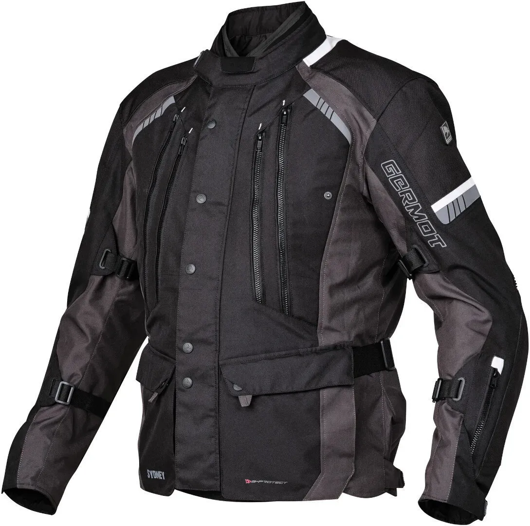 Germot Sydney waterdichte motorfiets textiel jas, zwart-grijs, M