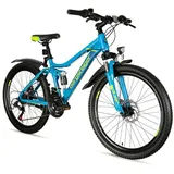 bergsteiger Kinderfahrrad Broome 24, 26 Zoll, Damen, Herren, Mountainbike, 21 Gang Shimano Shimano Tourney Schaltung Schaltwerk, Kettenschaltung, Scheibenbremsen blau 48 cm