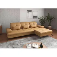 Sit & More Ecksofa, Currygelb, Textil, Leder, Kombination Echtleder/Stoff, Nappaleder, 4,5-Sitzer, Ottomane rechts, L-Form, 279x185 cm, Goldenes M, Made in Europe, DGM-Klimapakt, Armteil links, rechts, Wohnzimmer, Sofas & Couches, Wohnlandschaften, Ecksofas