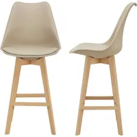 [en.casa] Barhocker 2er Set Barstuhl mit Rückenlehne Bistrohocker mit gepolsterter Sitzfläche Tresenhocker mit Holzgestell Buche-Gestell Beige