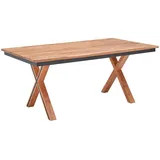 Livetastic Esstisch, Natur, Schwarz, Holz, Metall, Akazie, vollmassiv, Holzoptik, rechteckig, X-Form, 100x76x180 cm, Esszimmer, Tische, Esstische