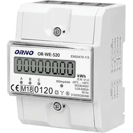 Orno OR-WE-520 Stromzähler Hutschiene 3-Phasen Einweg MID Geeicht und Zertifiziert Weiß