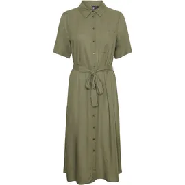 Pieces Hemdblusenkleid Midi Unifarben Grün 34