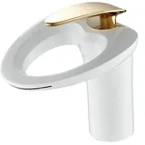Wasserfall Badezimmer Waschbecken Wasserhahn Einzelgriff Ein Loch Badezimmer Schiff Becken WC Wasserhahn Messing Mischer Armatur Herzform Vanity Wasserhahn Malerei Weiß und Gold