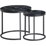 KADIMA DESIGN Design Beistelltisch 2er Set Marmor Optik Rund, Couchtisch in Schwarz | Gr.: onesize
