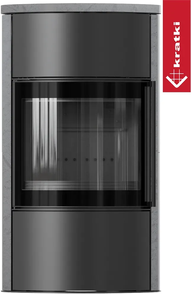 BJORN freistehender Stahlofen Ø 150 7 kW Hochdekorative Speicherkeramik GRAY SATIN; Keramikabdeckung; schwarzes Thermotec; mit Verschlussmechanismus