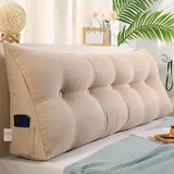 Generisch Lesekissen Für Bett Und Sofa, Dreieckiges Keilkissen Mit Seitentasche, Kissen Bett Rückenkissen Für Bett Sofa Schlafzimmer(Beige,180cm)