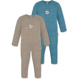 normani Outdoor Sports 2er Pack Baby Merino Strampler Waverly in Beige/Blau | Gr.: 92
