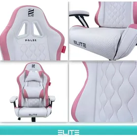 Elite Gaming-Stuhl für Kinder PULSE, ergonomisch, bis 120kg, verstellbare Höhe, Wippmechanik, Kissen (Weiß/Pink)