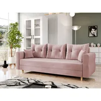 MIRJAN24 Schlafsofa Zako S 3, mit Bettkasten und Schlaffunktion, drei Sitzer, 231x77x85 cm, Holzfüße rosa