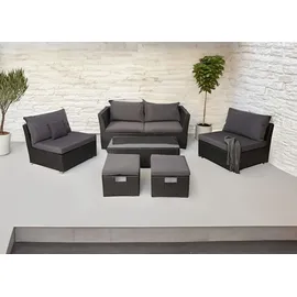 Mendler Poly-Rattan Garnitur HWC-J36, Balkon-/Garten-/Lounge-Set Sitzgruppe Sofa grau, Kissen schwarz