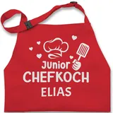 Kinderschürze Schürze Kinder Mädchen - Kochschürze - Junior Chefkoch mit Namen - Geschenk für Jungen Küche Küchenhelfer - 7-14 Jahre - Rot - kinderkochschürzen kochen kinderschürzen kind - 7-13 Jahre