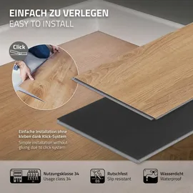 ML-Design Deluxe PVC Bodenbelag Click Vinyl-dielen, 122x18x4,2 mm, Sandbar Eiche Braun, Holzoptik, rutschfest, wasserfest, Belastungsklasse 34