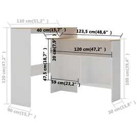 vidaXL Bartisch 130 x 40 x 120 cm Weiß/Eichefarben