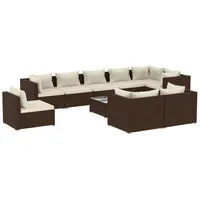 vidaXL 10-tlg. Garten-Lounge-Set mit Kissen Poly Rattan Braun - Braun