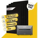 Balkonstrom Balkonkraftwerk MAX Pro 2000 Watt Solaranlage mit Speicher Komplettset Bifazial, 2000 W, Monokristallin, (4x Sunpro Solarmodul á 500 Watt, 1x Anker Solix 3 Pro Solarspeicher E2700, 1-4 Zusatzspeicher BP2700), Halterung für Dach, Fassade, Balkon & Garten, App & Plug&Play DE schwarz