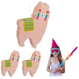 relaxdays Papierdekoration 3 x Lama Pinata gelb|rosa